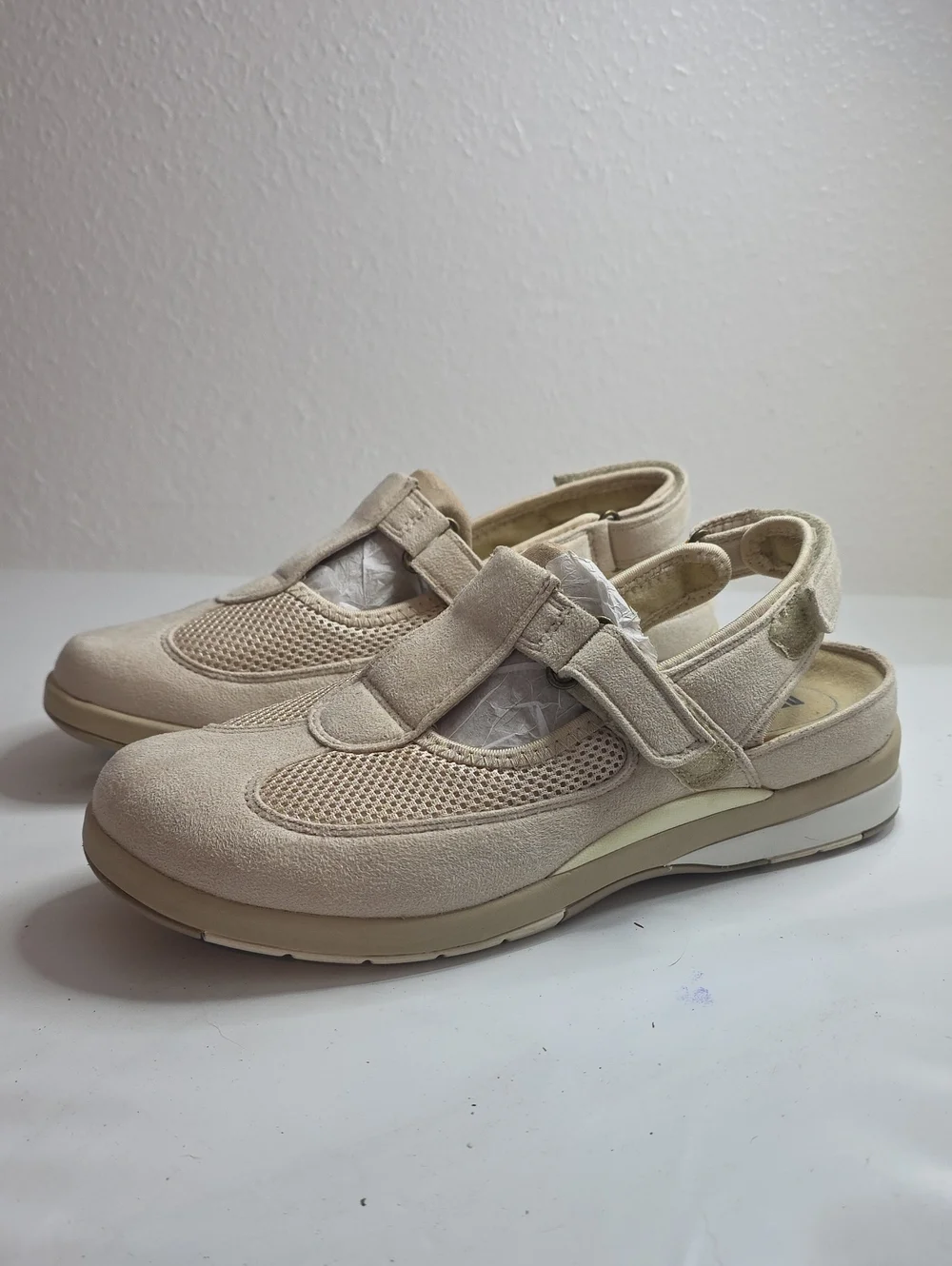 DREW ODYSSEY SLINGBACK ORTHOPEDIC HOOK/LOOP CREAM SUEDE WALKING SHOES LADIES 9.5